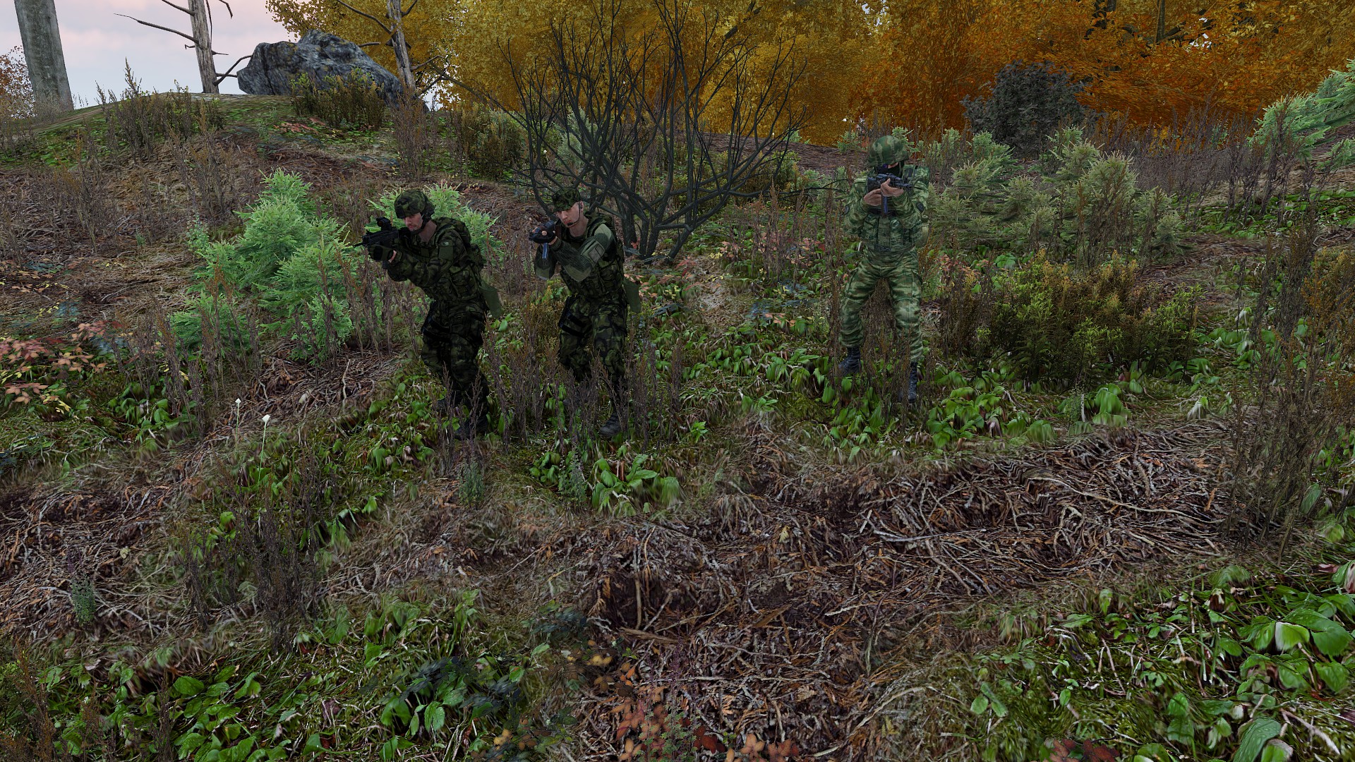 Uniforms into forest
